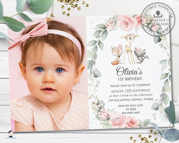 Woodland Invitation EDITABLE TEMPLATE Chic Pink Floral Greenery woodland-invitation-editable-template-chic-pink-floral-greenery