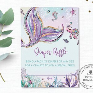 Mermaid Diaper Raffle Insert, Raffle Ticket, Mermaid Baby Shower INSTANT DOWNLOAD, Little Mermaid Tail Druckbar, Under the Sea, Diy PDF MT2