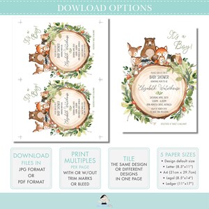 Woodland Invitation, EDITABLE TEMPLATE, Floral Greenery Forest Animals Virtual Baby Shower by Mail Invite Printable, INSTANT Download, WG10 image 5