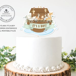 Noah&#39;s Ark It&#39;s a Boy Cake Topper, INSTANT DOWNLOAD, Noahs Arc Baby Shower Cute Animals Centerpiece Decoration Lion, PRINTABLE Files, NA1