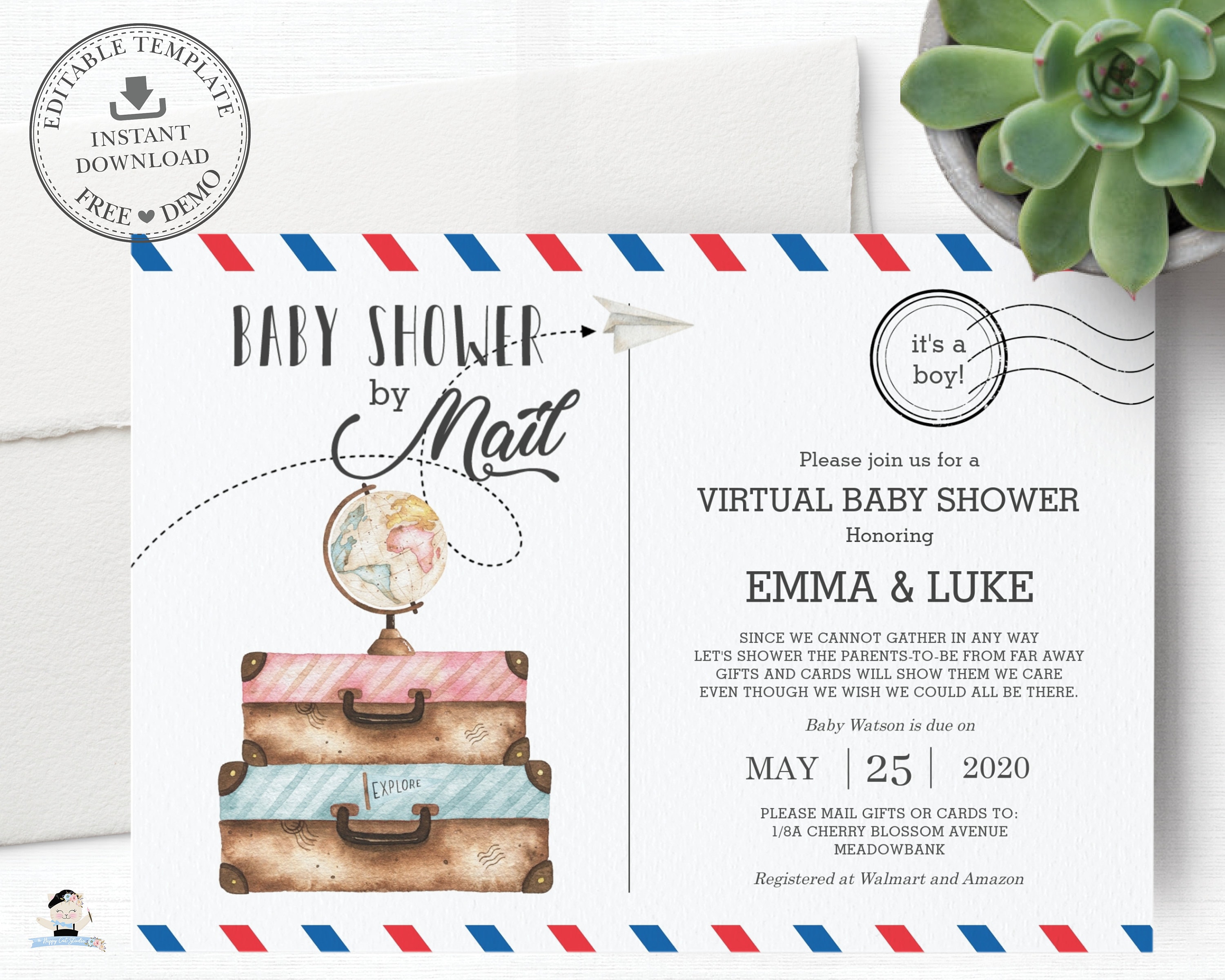 Baby Shower by Mail Invitation EDITABLE TEMPLATE Postcard Etsy