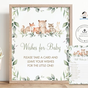 Bosdieren Groenwensen voor baby Kaart en bord Chique babyshower Beer vos konijn leuke activiteit afdrukbare doe-het-zelf INSTANT DOWNLOAD WG12