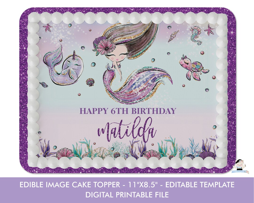 Mermaid Edible Image Cake Topper Diy EDITABLE TEMPLATE, Baby Shower ...