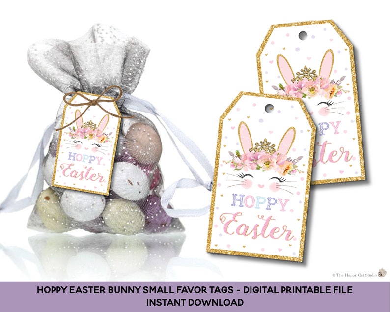 Bunny Hoppy Easter Small Tags, Favor, Mini Gift Label, Chocolate Eggs Tags, Happy Easter Bunny Printable, Cute Rabbit, INSTANT DOWNLOAD, CB2 image 1