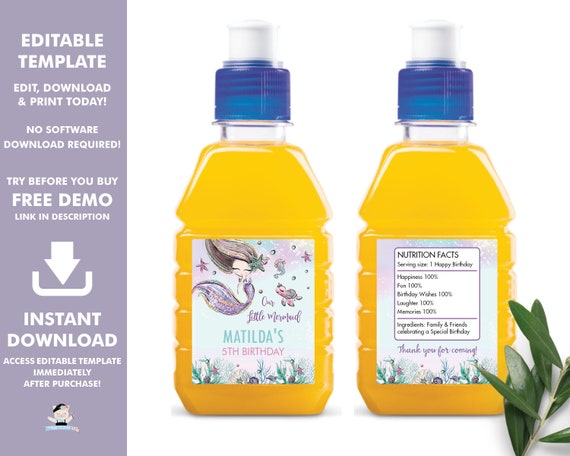 EDITABLE TEMPLATE Mermaid Pop Tops Sticker Labels, Mermaid Birthday Party Thank You Favor Printable, Under the Sea, Pdf Purple Glitter, MT2 Il_570xn