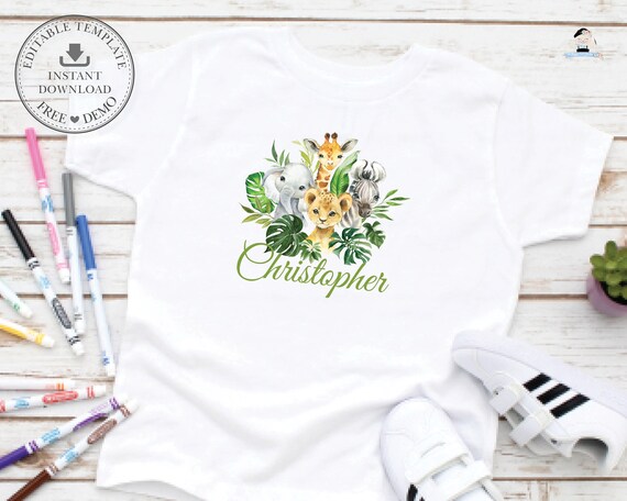Jungle Animals T-Shirt Iron On Transfer Printable, EDITABLE TEMPLATE ...