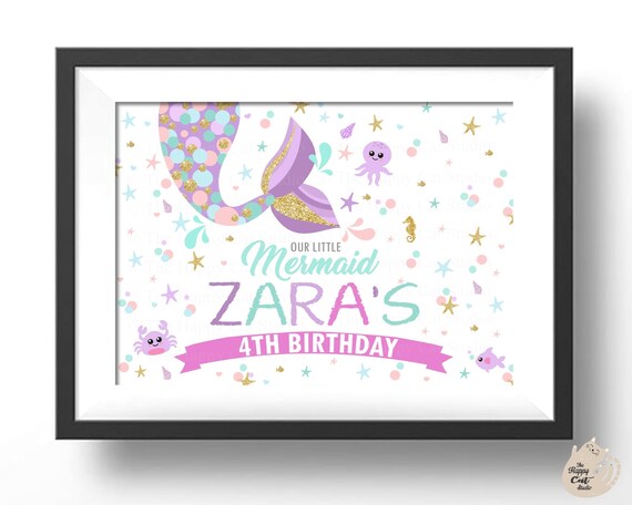 Printable Little Mermaid Birthday Welcome Sign, Poster, Mermaid Party, Tail, Back Drop, Digital Print, Decor, Ocean Creatures, Wall Art, MT1 Il_570xn