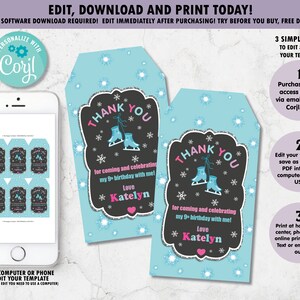 Ice Skating Personalized Thank You Tags, Favor, Gift Labels, Ice Skate, Digital Printable, Winter, Birthday Party, Girls, Lolly Loot Bag SK1