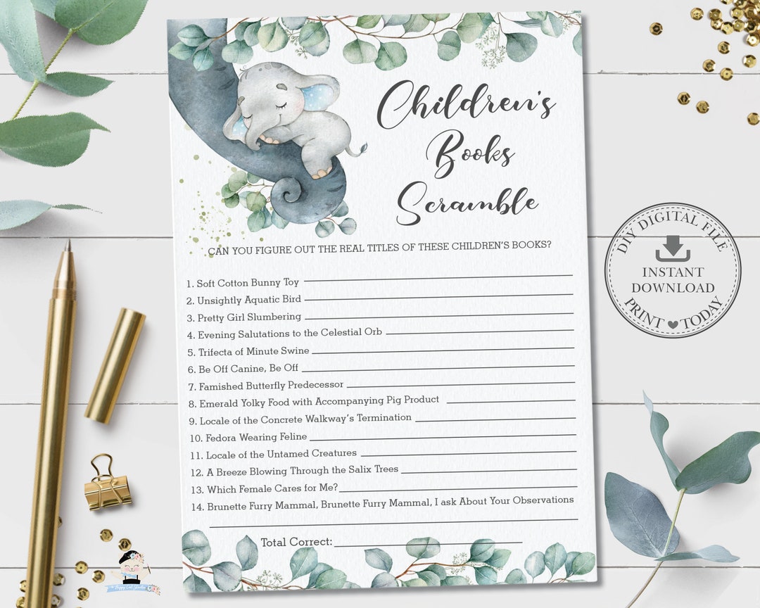 Children's Book Scramble Game, INSTANT DOWNLOAD, Greenery Sleeping ...