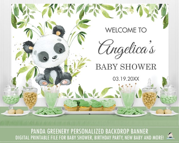 Cute Panda Backdrop Banner, Bamboo Greenery Boy Neutral Baby Shower Birthday Party Welcome Sign Wall Decor PDF Digital Printable File, PA2 Il_570xn