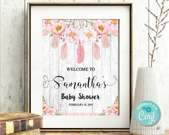 EDITABLE Pink Floral Baby Shower Welcome Sign, 16
