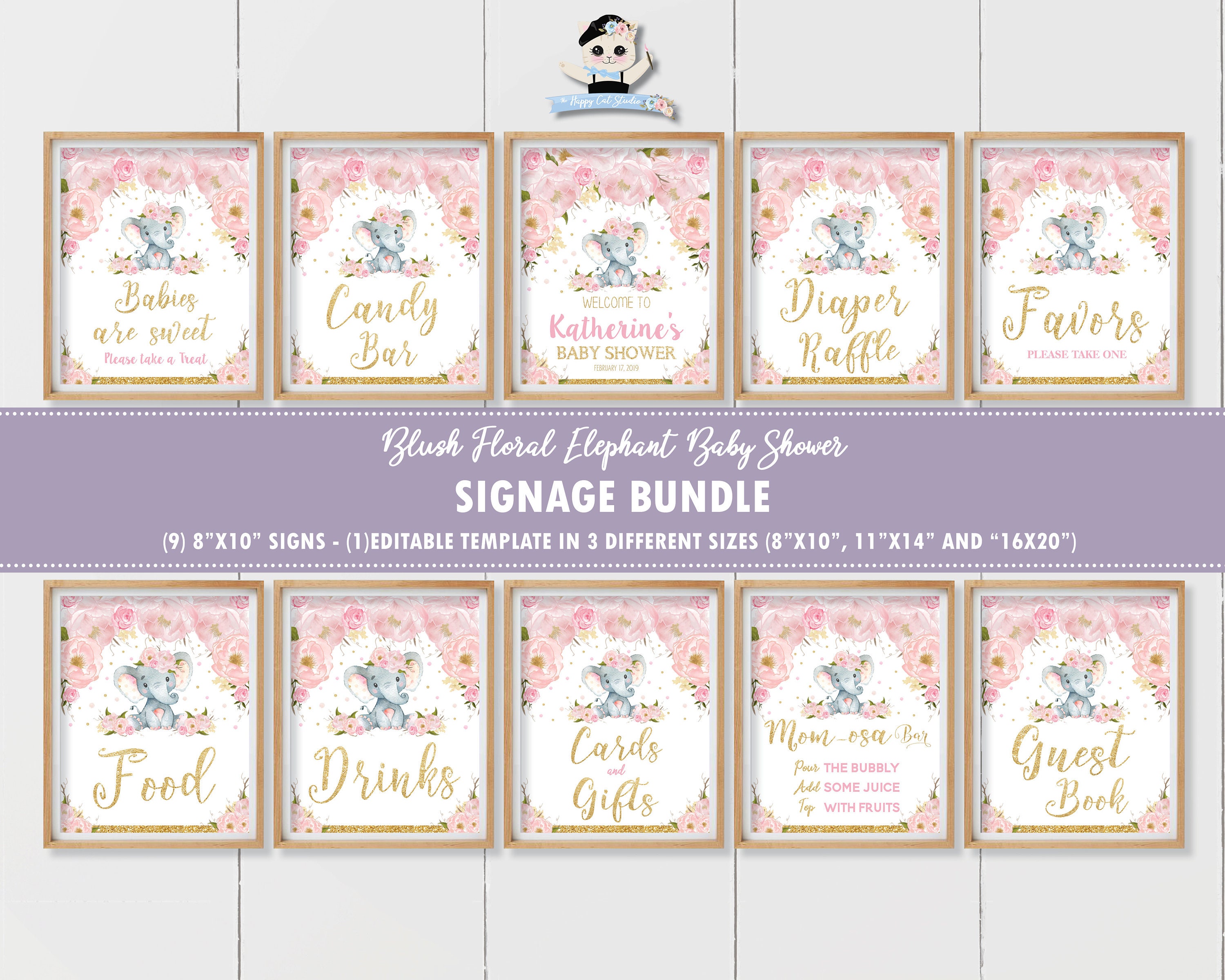 Elephant Baby Shower Signs Bundle Printable Elephant | Etsy