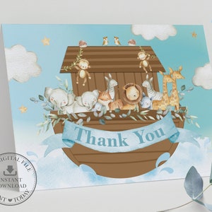 Noah’s Ark Folded Tent Thank You Card, TÉLÉCHARGEMENT INSTANTANÉ, Blue Boy Noahs Arc Animals Printable File, Baptême Baby Shower 1er anniversaire, NA2