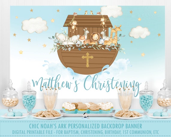 Noah's Ark 1st Birthday Party Baby Shower Backdrop Banner, Noahs Arc ...