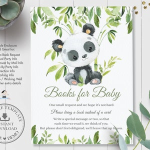 BEWERKBARE SJABLOON, Panda Boeken voor Baby Luier Invoegen, Schattig Bamboe Groen Baby Douche Verjaardag Extra Info Kaart Afdrukbaar, INSTANT, PA2