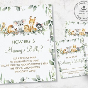 How Big is Mommy's Belly Sign Card, INSTANT DOWNLOAD, Australian Animals Greenery Gender Neutral Baby Shower Game Activity Diy Printable AU5 image 1