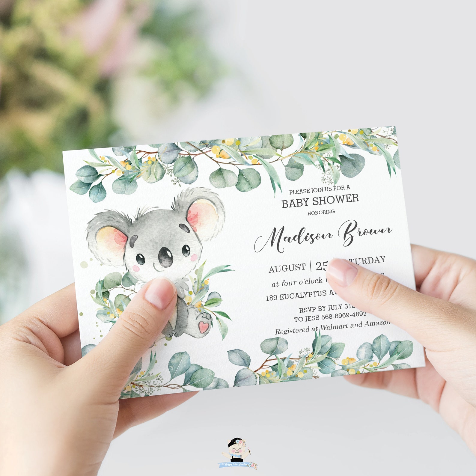 Cute Koala Baby Shower Invitation, EDITABLE TEMPLATE, Rustic Eucalyptus ...