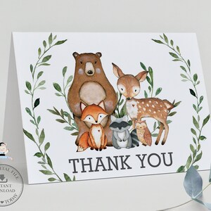 Waldtiere Waldtiere Grußkarte, Dankeskarte, SOFORT DOWNLOAD, Reh Bär Fuchs Eule, Baby Shower 1. Geburtstag, WG7