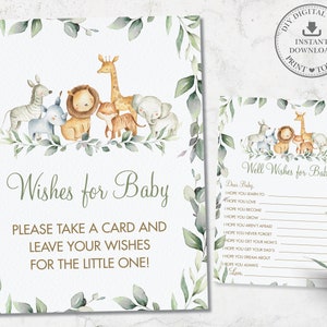 Nou wensen voor Baby Teken en Kaart, INSTANT DOWNLOAD, Rustic Chic Greenery Jungle Animals Baby Shower Game Activiteit Diy PDF Printable, JA5