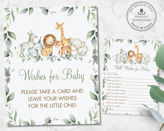Advice Card Jungle Animal Black Green Baby Shower Package Keepsake Bundle Oh Baby Well Wishes for Baby Baby Keepsake Cards