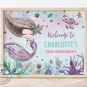 Mermaid Welcome Sign EDITABLE TEMPLATE, Cute Mermaid Baby Shower Birthday Decor Printable, Under the Sea Poster Diy PDF Instant Download MT2