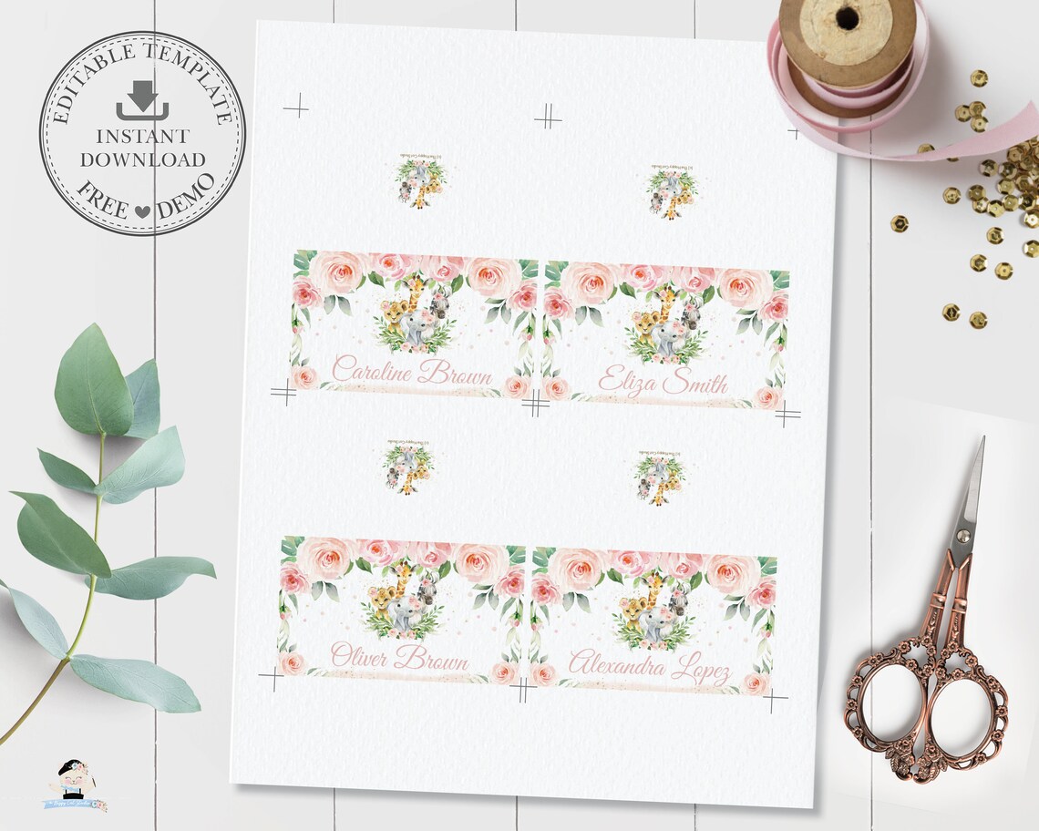 EDITABLE TEMPLATE Jungle Animals Place Card Tent Folded | Etsy