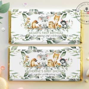 EDITABLE TEMPLATE, Australian Animals Greenery Baby Shower Birthday Chocolate Bar Wrappers Hershey's Aldi Favor Printable Gender Neutral AU5