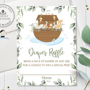 Noahs Arche Greenery Windel Verlosung Karte, SOFORTIGER DOWNLOAD, Noahs Bogen süße Tiere Baby Shower Insert Ticket Printable, INSTANT Download, NA1