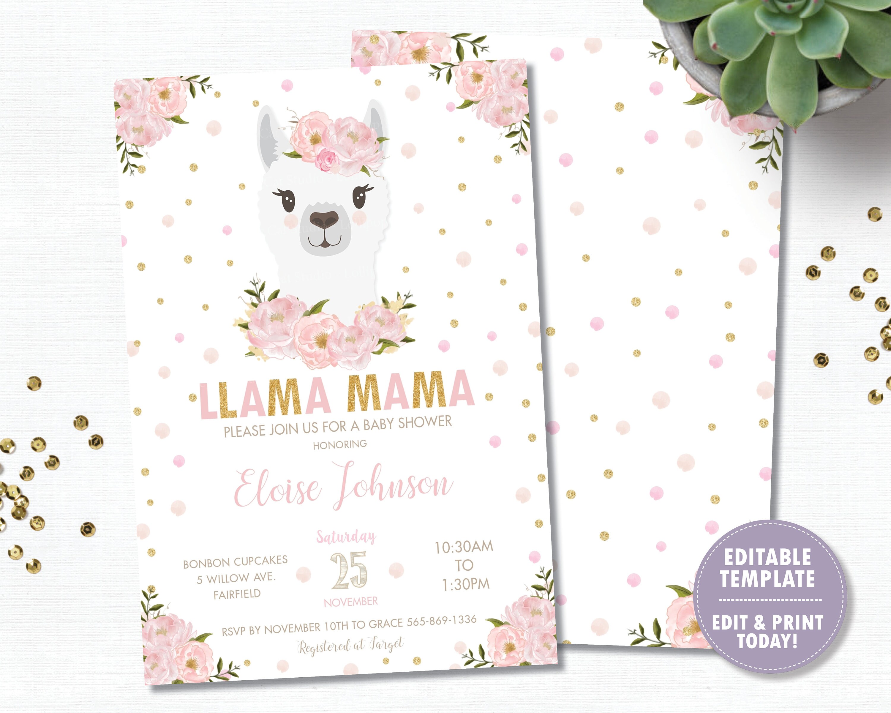 Llama Invitation EDITABLE TEMPLATE Instant Download Llama - Etsy Australia