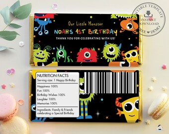 Little Monster Chocolate Bar Wrapper, EDITABLE TEMPLATE, Aldi Hersheys Favors, Colorful Cute Monsters Printable, Boy First 1st Birthday, ME1