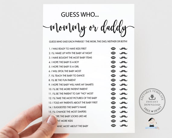 EDITABLE TEMPLATE, Mommy or Daddy Guess Who Said It Game Printable, He Said She Said Baby Shower Activity, Minimalist Modern Lettering, MN1 Il_570xn