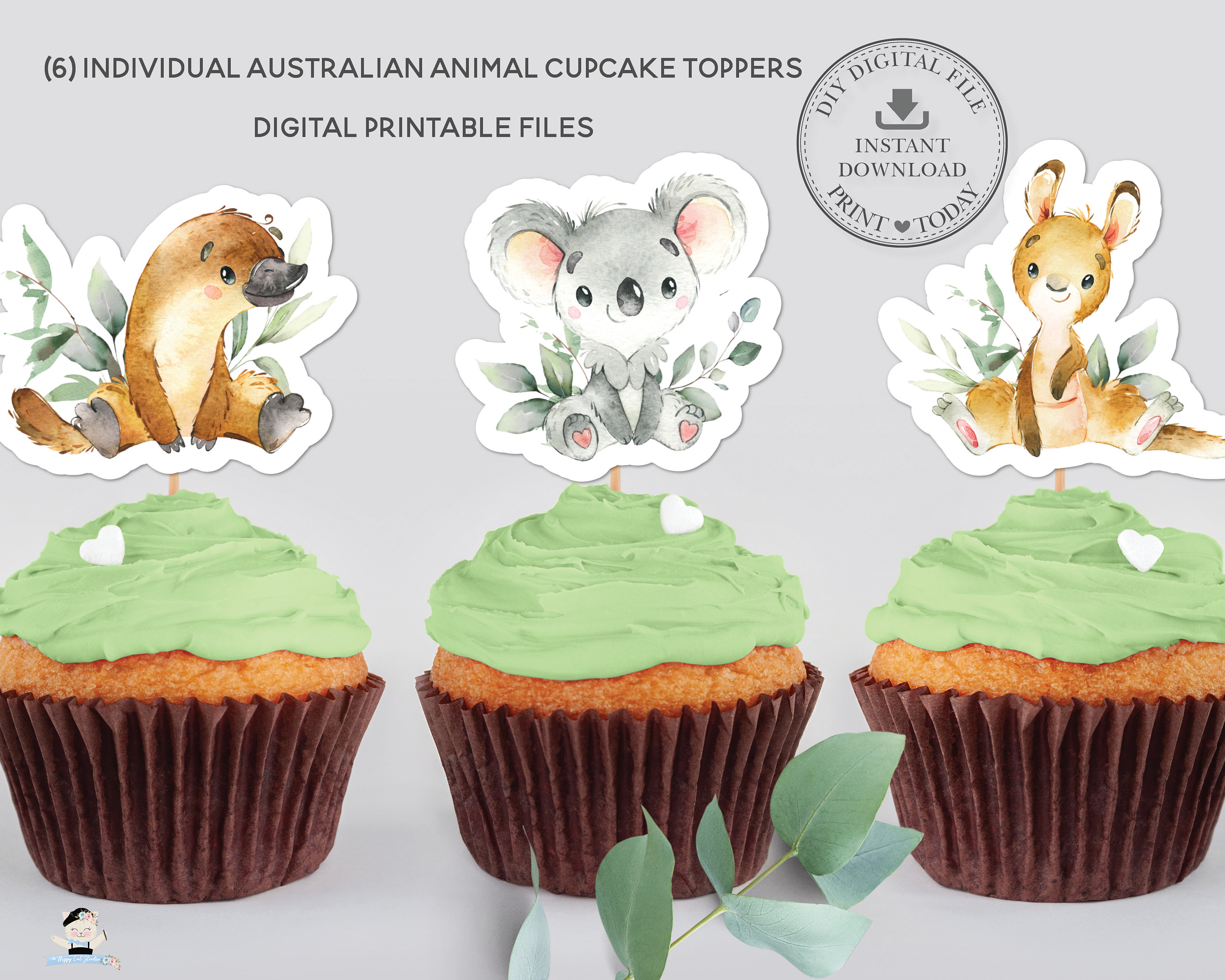 Australian Animals Greenery Cupcake Toppers INSTANT DOWNLOAD - Etsy