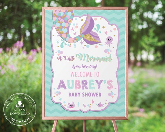 Personalized Welcome Sign Baby Shower Table Sign Sea Starfish Ocean Animals Beach Shower MER1 Mermaid 8x10 Printable Shower Decor