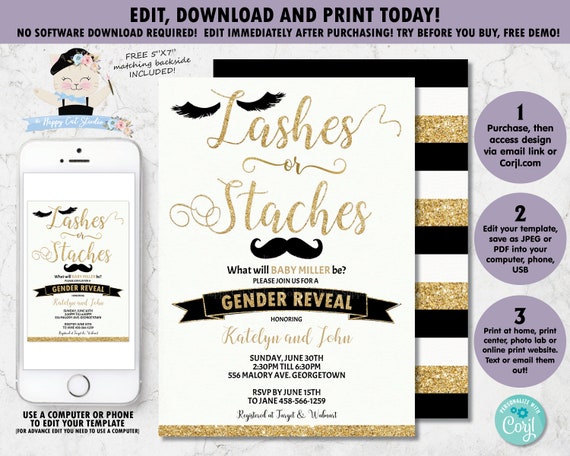 Editable Template Gender Reveal Invitation Lashes Or Staches Gender Reveal Invitation Gender Reveal Printable He Or She Baby Shower Gr2 By The Happy Cat Studio Catch My Party Editable Template Gender Reveal Invitation Lashes Or Staches Gender Reveal Invitation Gender Reveal Printable He Or She Baby Shower Gr2 By The Happy Cat Studio Catch My Party