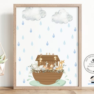 Noah&#39;s Ark Guest Book Fingerprints Thumbprint Sign Chic Greenery Cute Twin Animals Baby Shower Fun Activity Printable, INSTANT DOWNLOAD, NA1