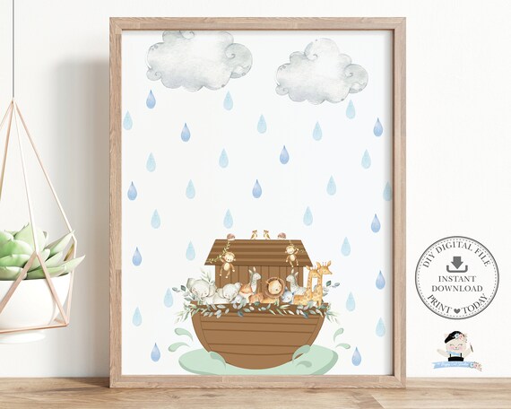 Noah's Ark Guest Book Fingerprints Thumbprint Sign Chic Greenery Cute Twin Animals Baby Shower Fun Activity Printable, INSTANT DOWNLOAD, NA1 Il_570xn