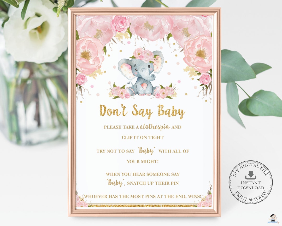 Elephant Don't Say Baby Game Sign, INSTANT DOWNLOAD, Fun Chic Blush ...