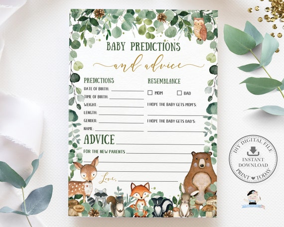 Baby Predictions and Advice Card, INSTANT DOWNLOAD, Forest Greenery Woodland Animals Baby Shower DIY Game Activity Printable Pdf, WG17 Il_570xn