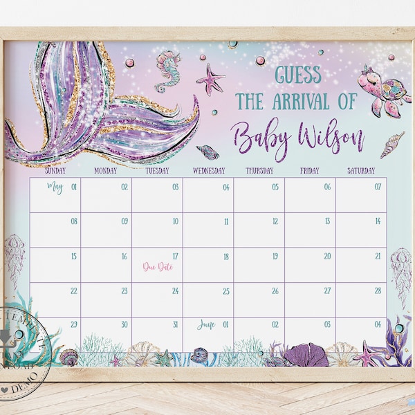 Mermaid Calendar Template Etsy