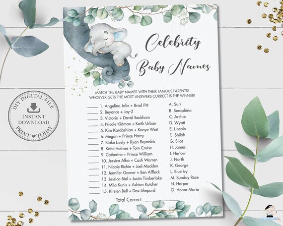 Fun Celebrity Baby Names Game Instant Download Greenery Cute Elephant Boy Girl Neutral Baby Shower Game Activity Diy Pdf Printable Ep10 By The Happy Cat Studio Catch My Party Fun Celebrity Baby Names Game Instant Download Greenery Cute Elephant Boy Girl Neutral Baby Shower Game Activity Diy Pdf Printable Ep10 By The Happy Cat Studio Catch My Party