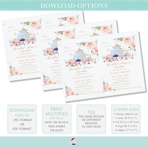 EDITABLE Chic Blush Floral High Tea Party Welcome Sign Royal Bridal Baby Shower Birthday Vintage Teapot Cups Decor Printable Download TP5 image 3