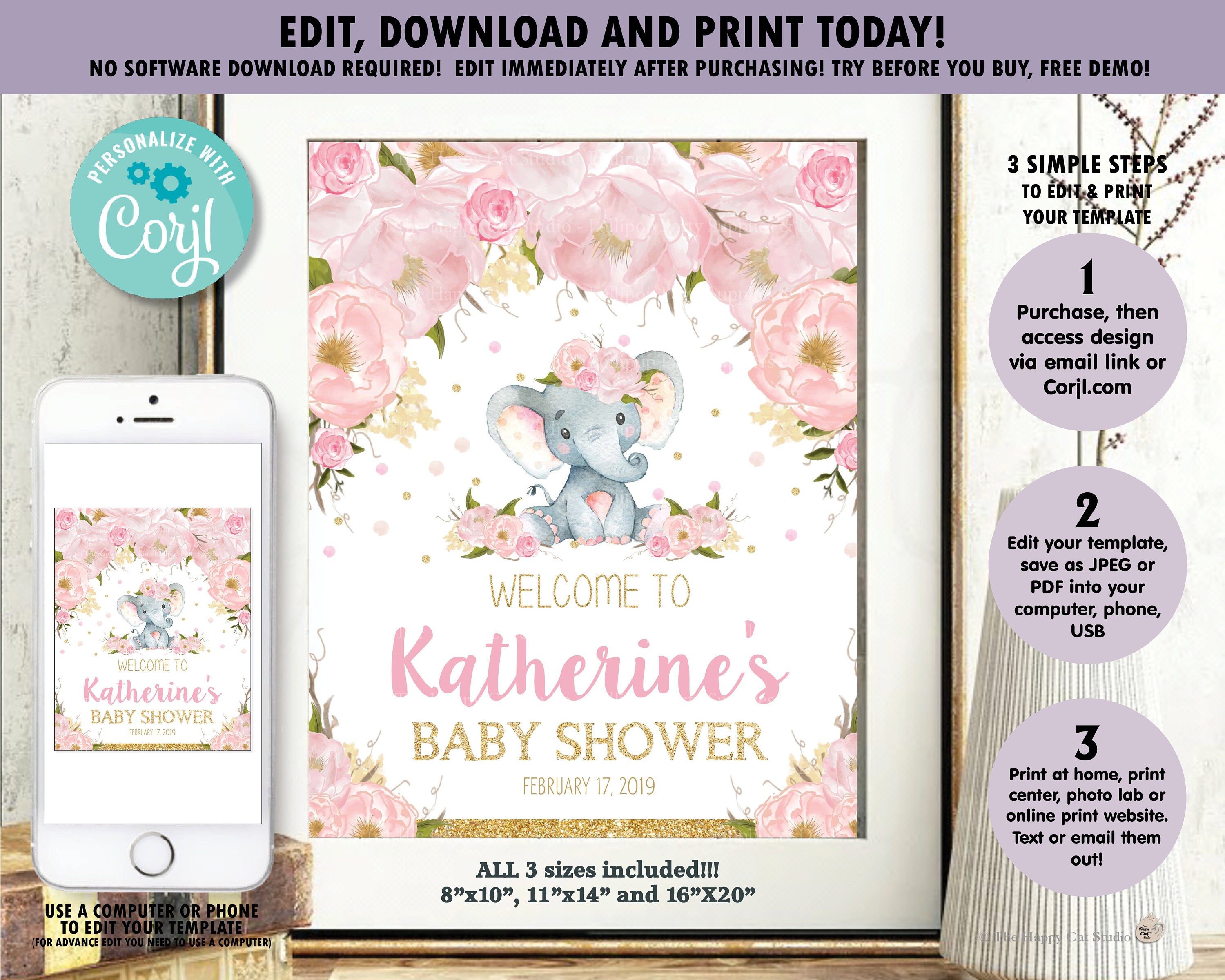 Elephant Baby Shower Signs Bundle Printable Elephant | Etsy