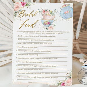 Bridal Shower Feud Game Printable, INSTANT DOWNLOAD, High Tea Party Pink Floral Guess Most Popular Answer Fun Bridal Shower Activity, TP5