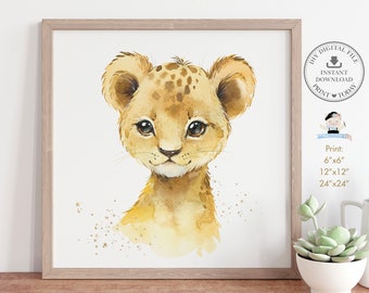Lion Cub Kinderzimmer Wandkunst, niedliche entzückende Dschungel Tier Safari Geschlecht Neutral Junge druckbare, wunderliche Kinderzimmer Dekor SOFORTIGER DOWNLOAD JA6