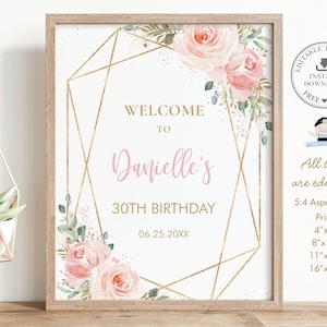 Elegant Blush Pink Floral Geometric Welcome Sign, EDITABLE TEMPLATE, INSTANT Download, Bridal Shower, Baby Shower Decor, Birthday Party, PK5