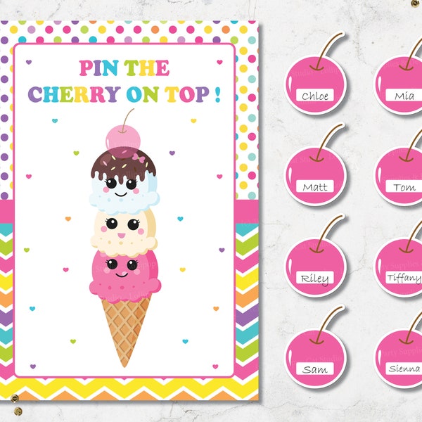 Ice Cream Party Game, Pin the Cherry on Top of Ice Cream, Birthday Party, Party Activity, Imprimable, Fichier numérique, PDF, TÉLÉCHARGEMENT INSTANTANÉ