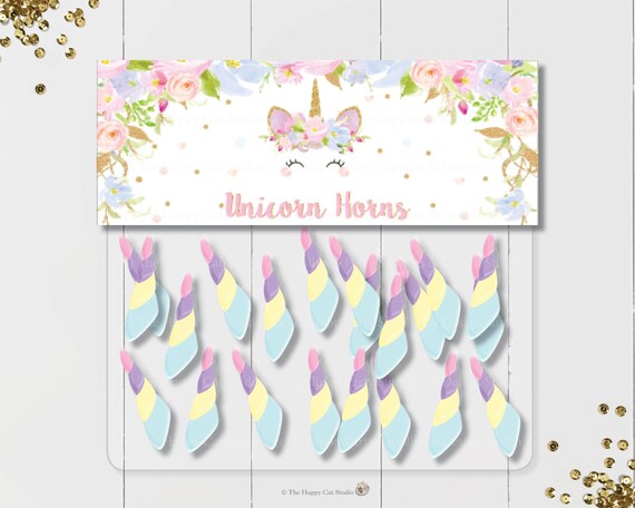 Unicorn Horns, Favor Tags, Toppers, Lolly, Gift Labels, Smiley Face, Printable, Digital, Birthday Party, Girls, Lolly, Loot Bag, Floral UB2 Il_570xn