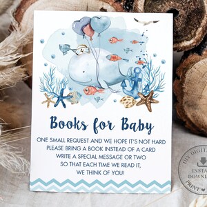 Libros náuticos de ballenas para tarjeta de bebé DESCARGA INSTANTE, Bajo el mar azul Chevron Boy Baby Shower Traer inserto de libro Imprimible Descarga INSTANTÁNEA WH2