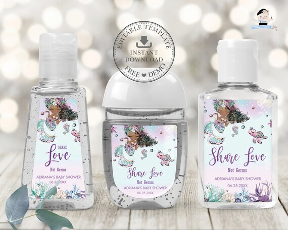 African American Mermaid Hand Sanitizer Labels, EDITABLE TEMPLATE, Baby Shower Birthday Lotion Favors Printable, PocketBac, INSTANT Pdf, MT2 Il_570xn