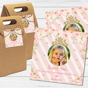 Principessa personalizzata grazie Tags, favore, regalo etichetta, floreale, fiori, stampabile, Digital, festa di compleanno, ragazze, lecca lecca, bottino borsa Sticker